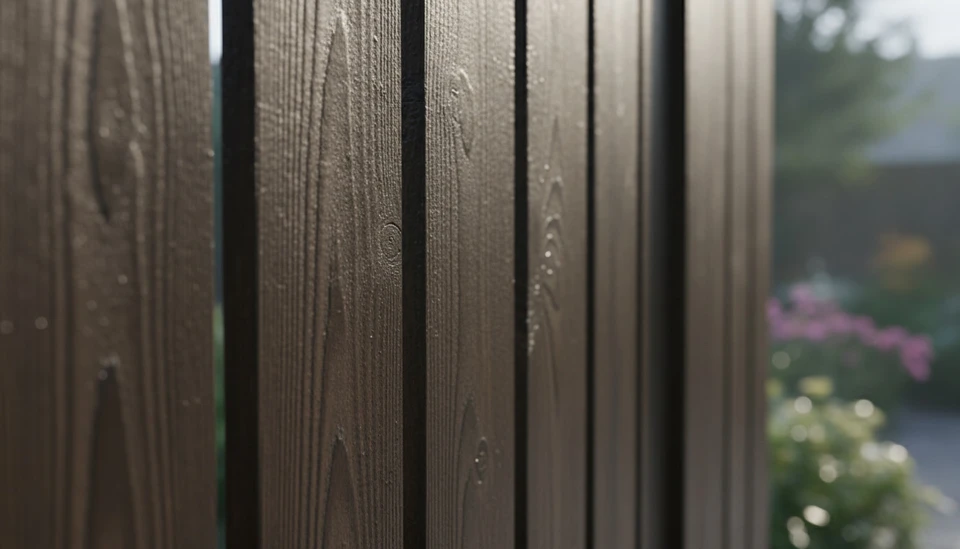 Homme portant un chapeau de paille tressée regardant par-dessus une clôture en bois verte, mains posées sur les planches verticales