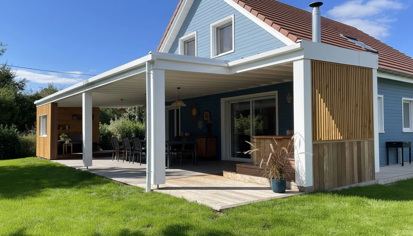 Maison moderne avec jardin et pergola bioclimatique